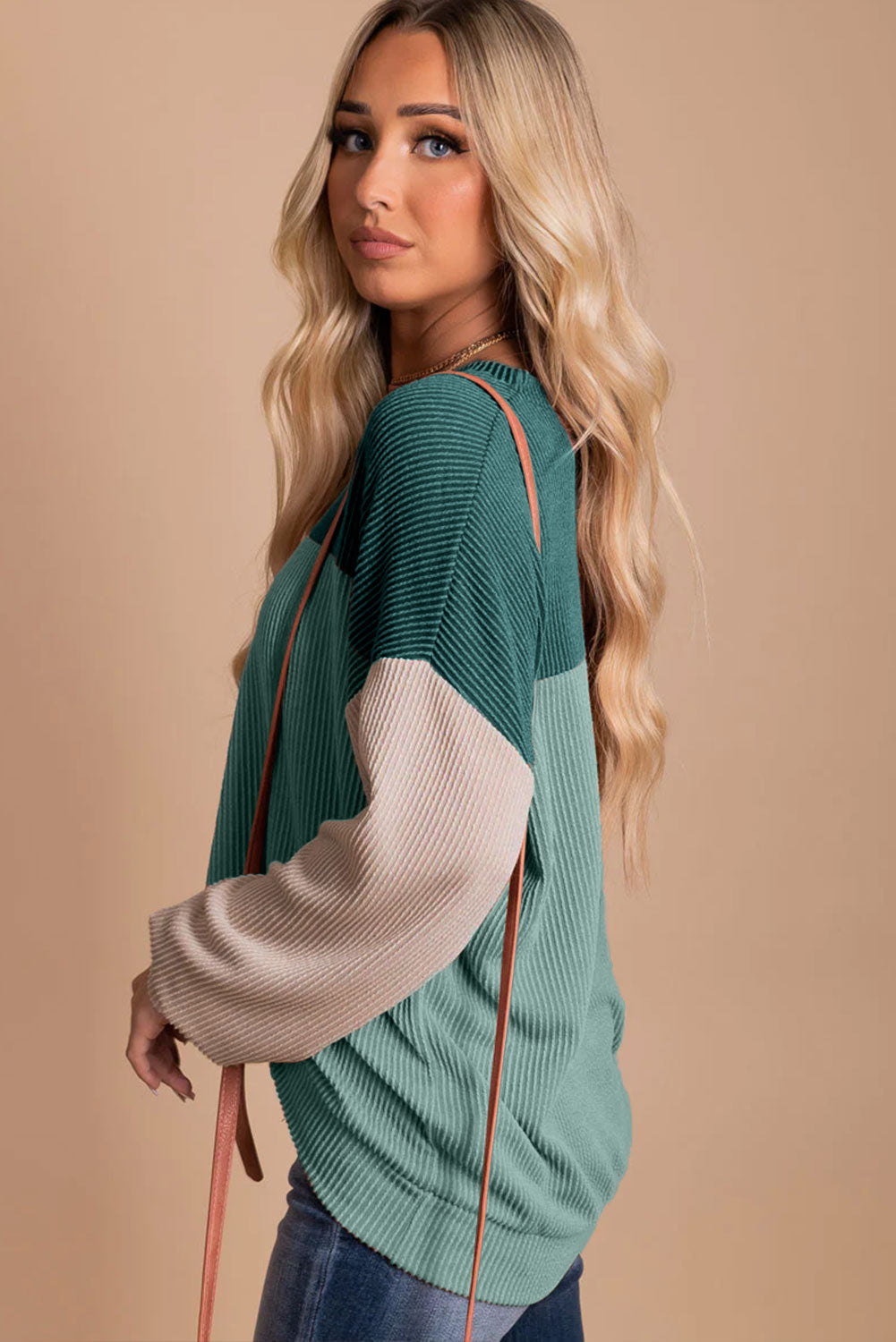 Caleb Ribbed Colorblock Top {Mint}