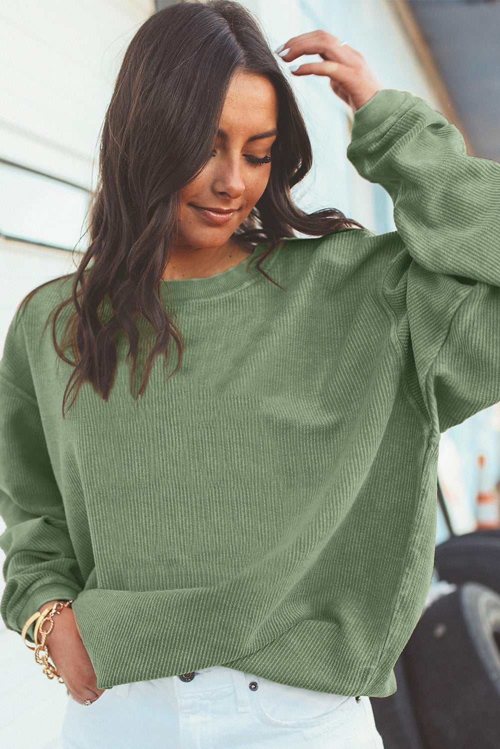 Korbin Corded Oversized Pullover {Green}