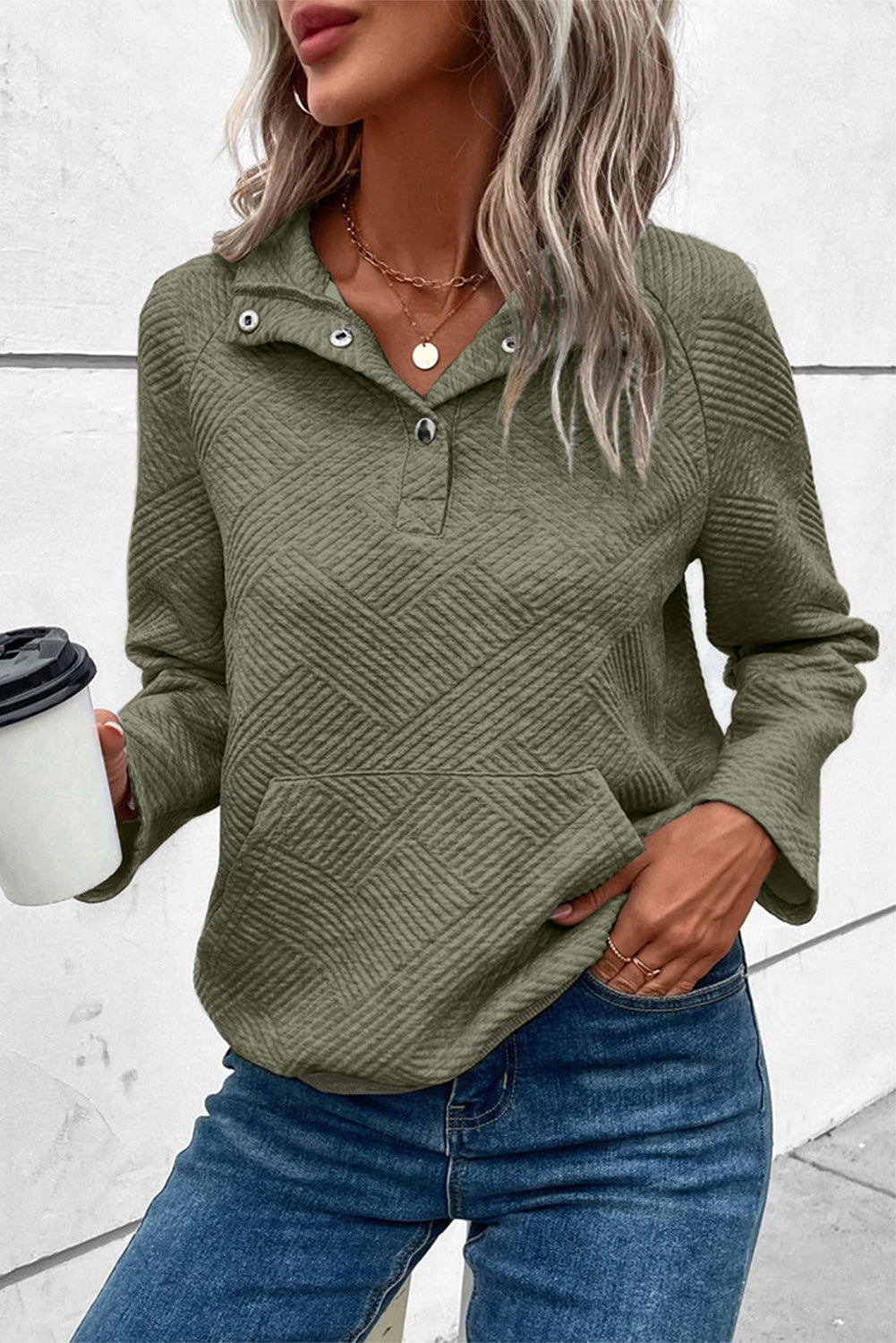 Savannah Textured Snap Pullover {Green}