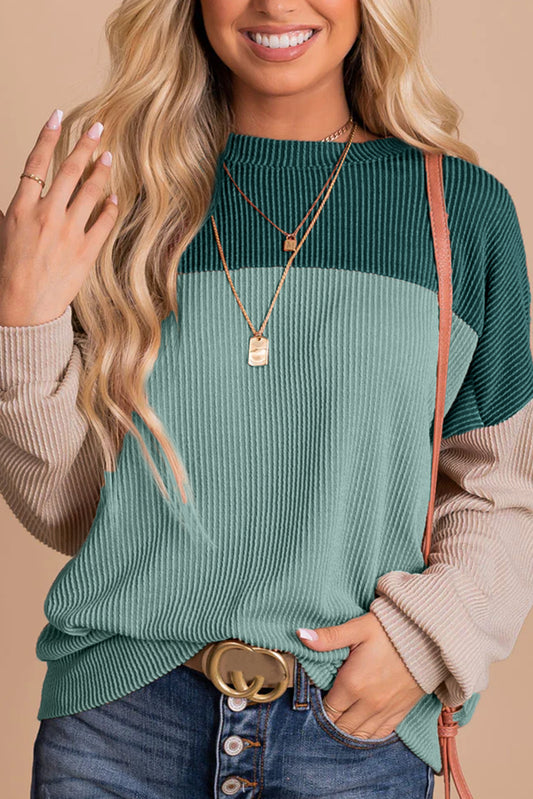 Caleb Ribbed Colorblock Top {Mint}