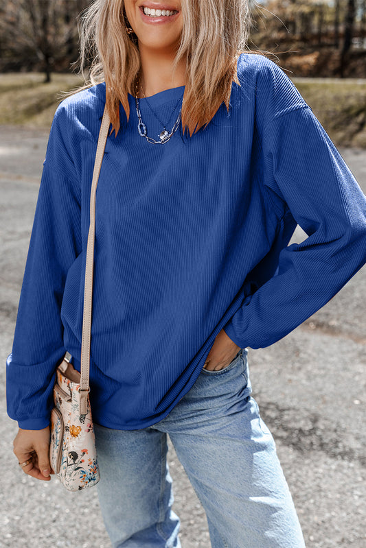 Korbin Corded Oversized Pullover {Royal}