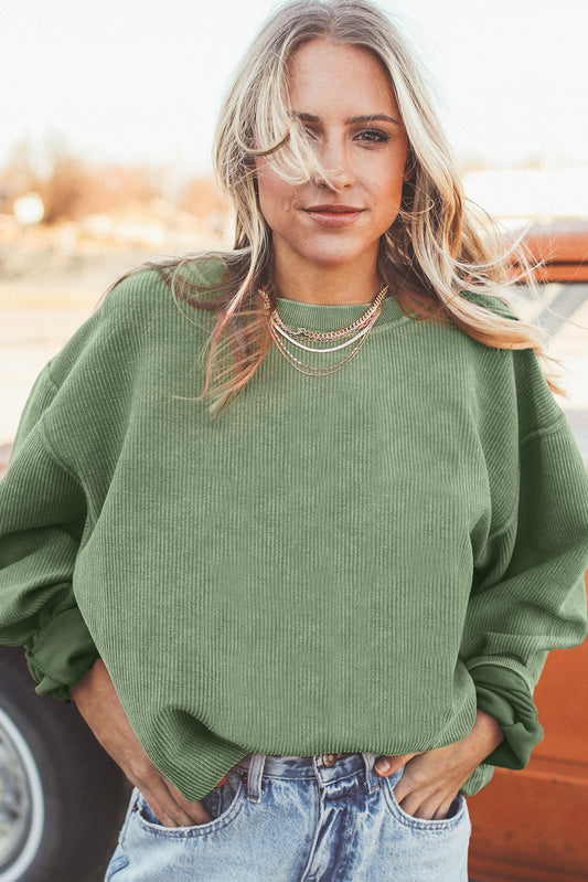 Korbin Corded Oversized Pullover {Green}