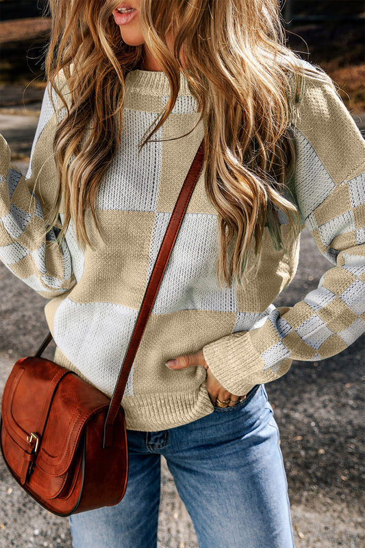 Meyer Checkered Sweater Top {Neutral}