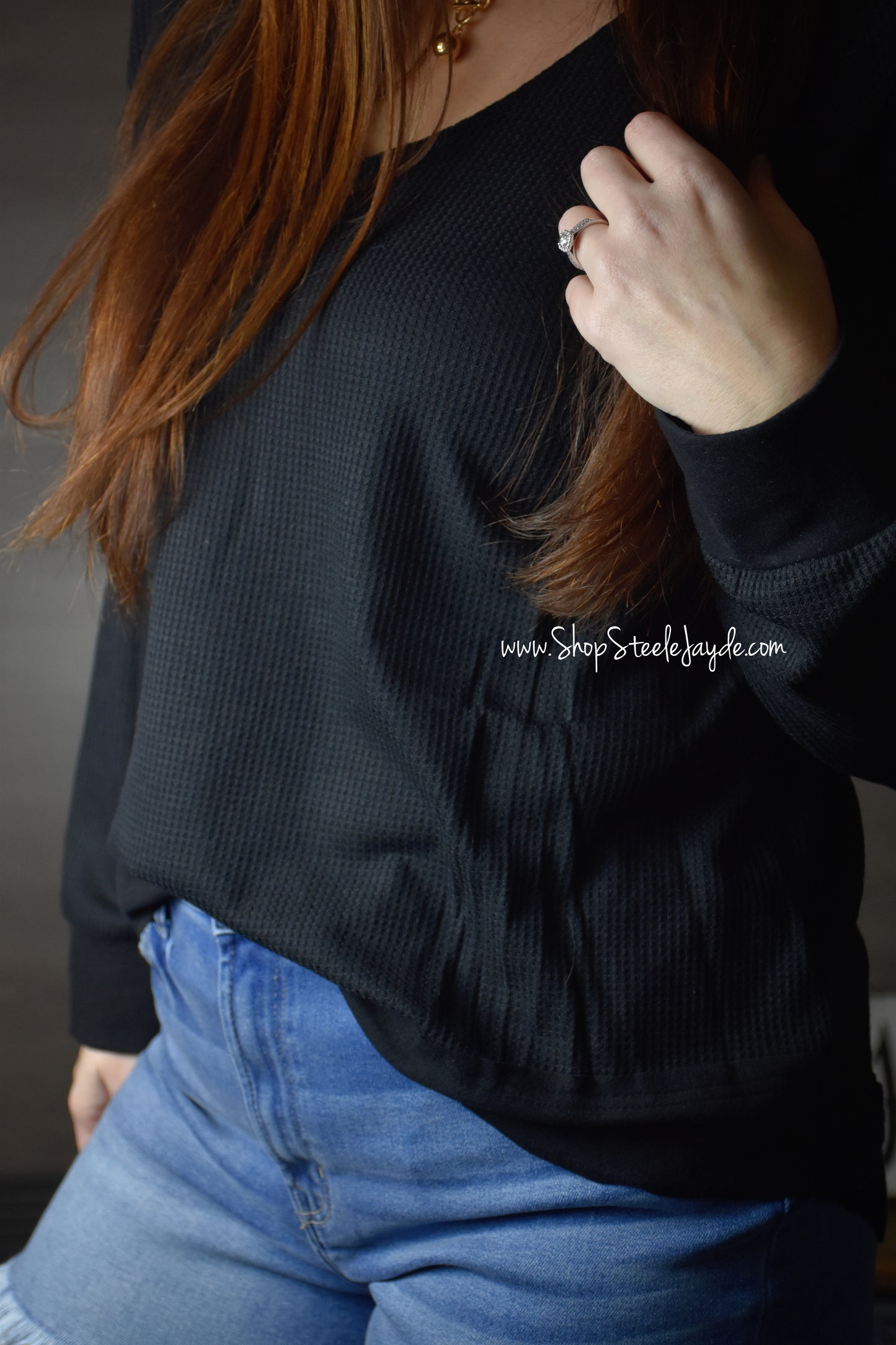 Waffle Thermal Slouchy Top {Black}