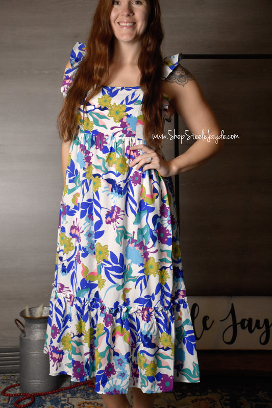 Joy Square Neck Midi Dress {Off-White}