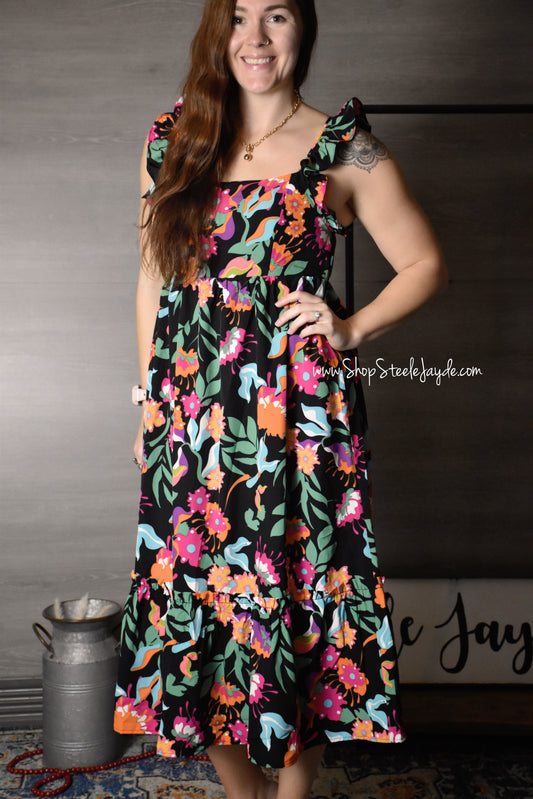 Joy Square Neck Midi Dress {Black}