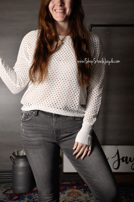 Eyelet Knit Sweater Top {Off-White}