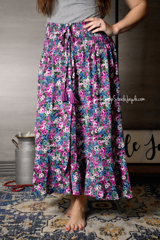 Floral Print Smocked Skirt