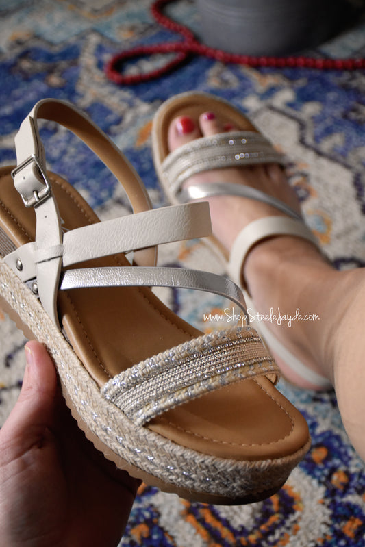 Espadrille Multi-Strap Sandal {Off-White/Silver}