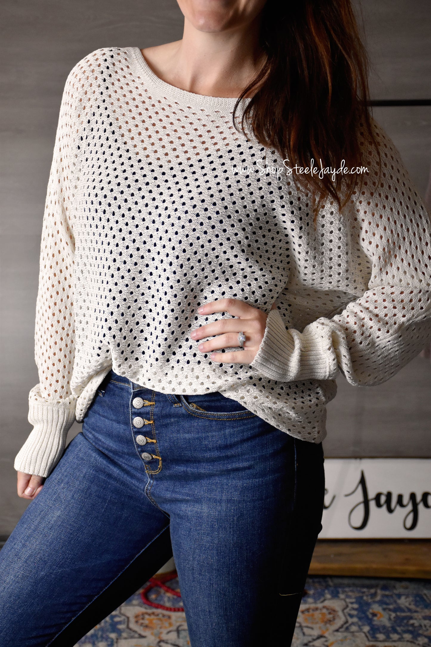 Eyelet Knit Sweater Top {Oatmeal}