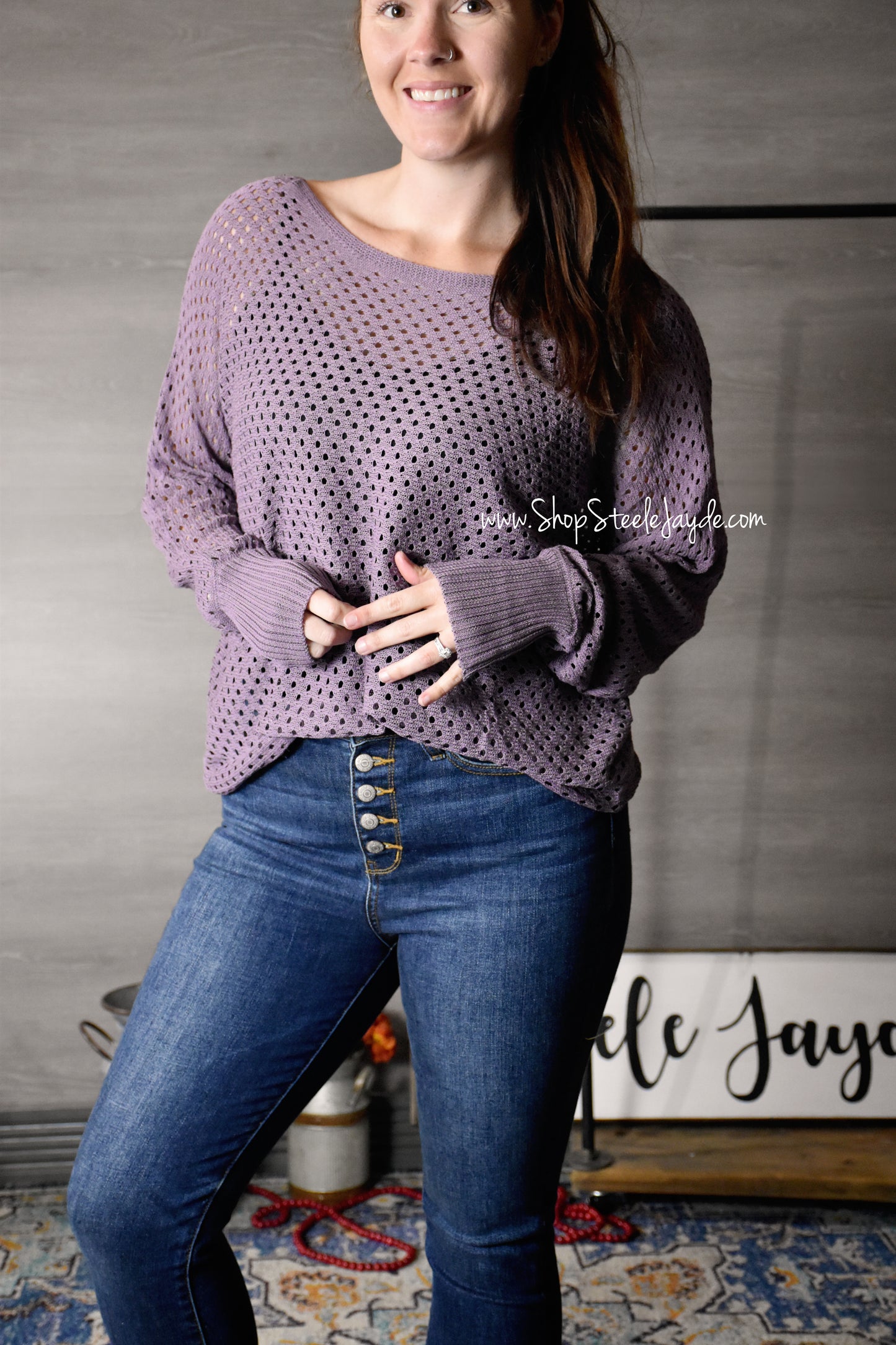 Eyelet Knit Sweater Top {Violet}