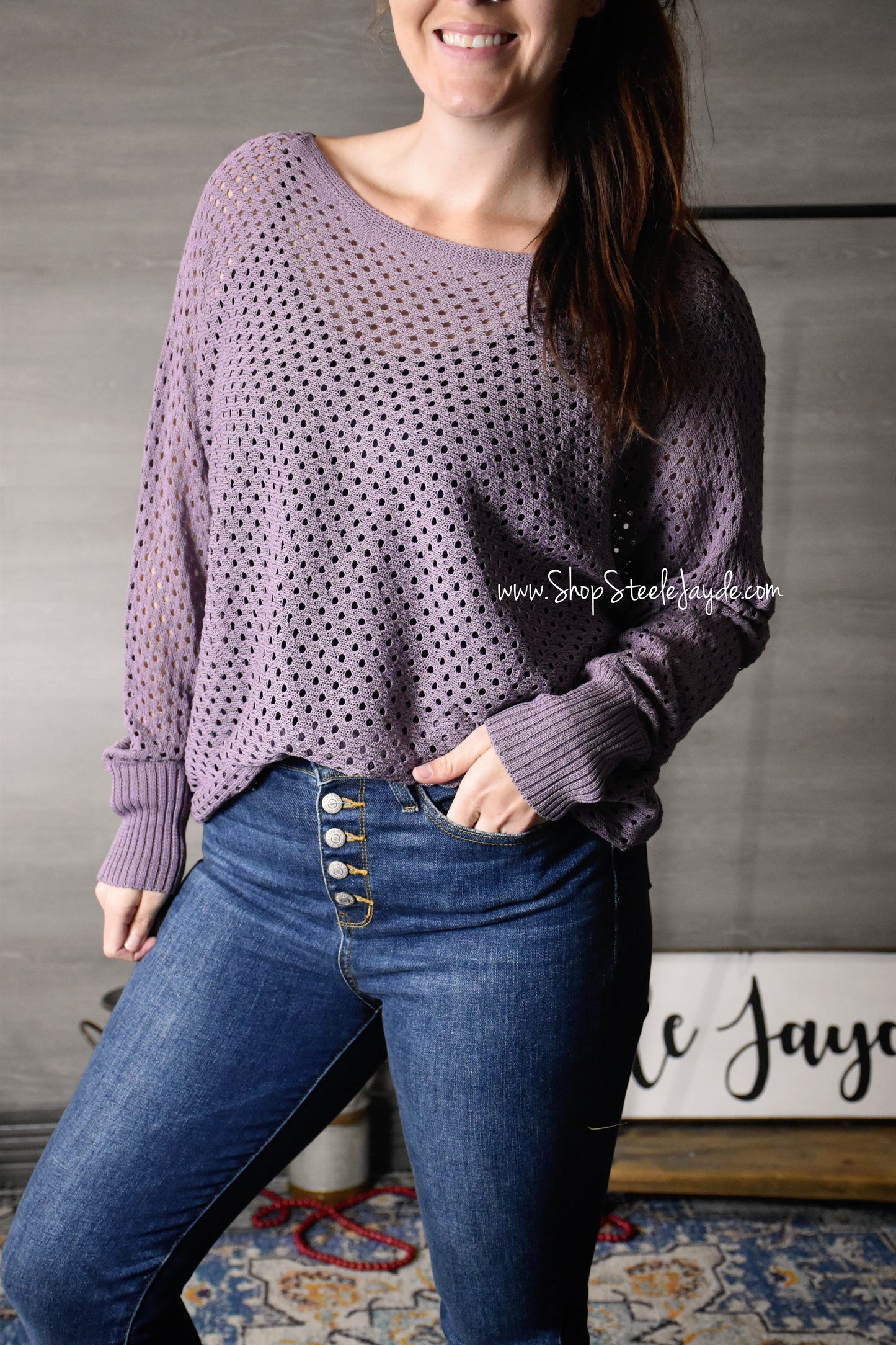 Eyelet Knit Sweater Top {Violet}