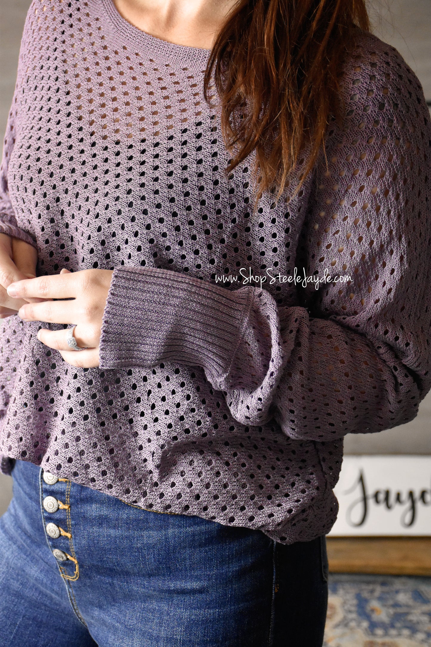 Eyelet Knit Sweater Top {Violet}