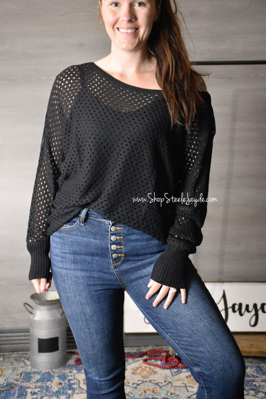 Eyelet Knit Sweater Top {Black}