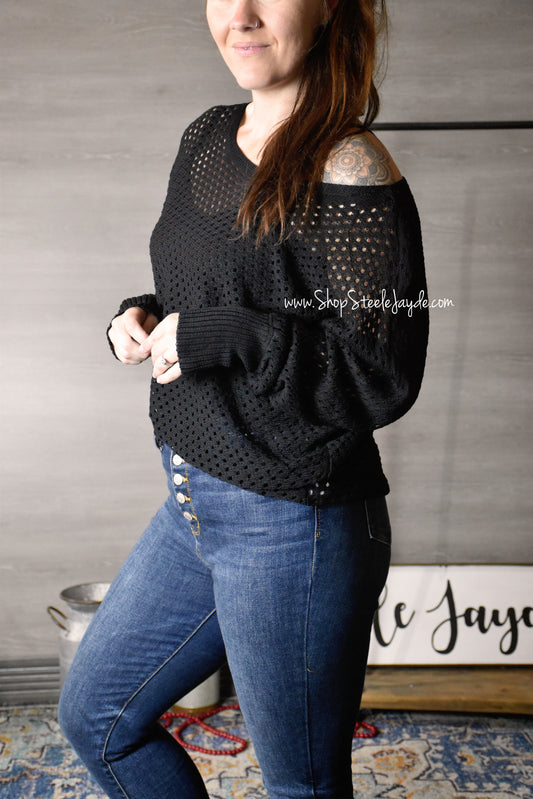 Eyelet Knit Sweater Top {Black}