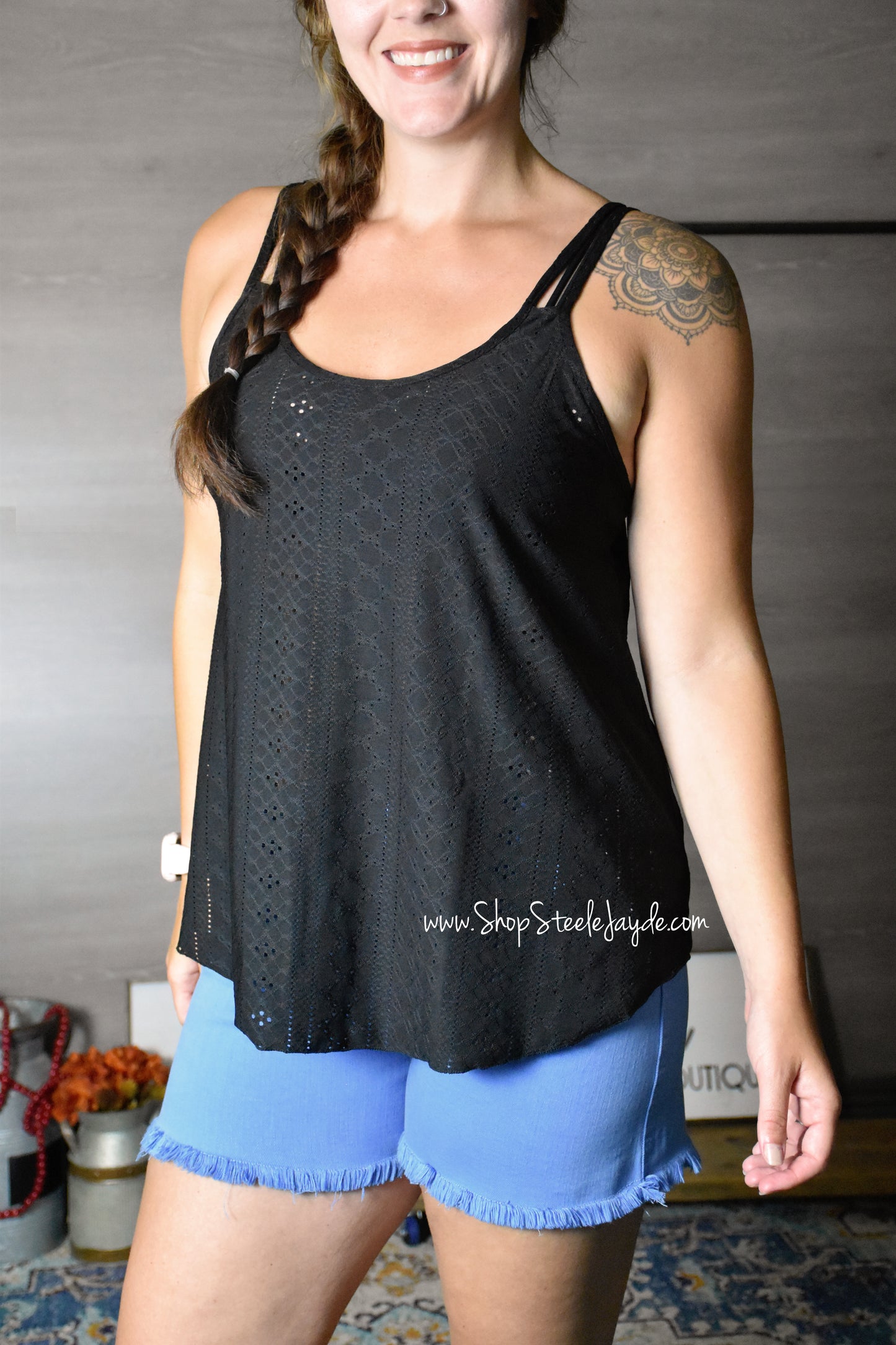 Tiff Eyelet Strappy Tank CLEARANCE