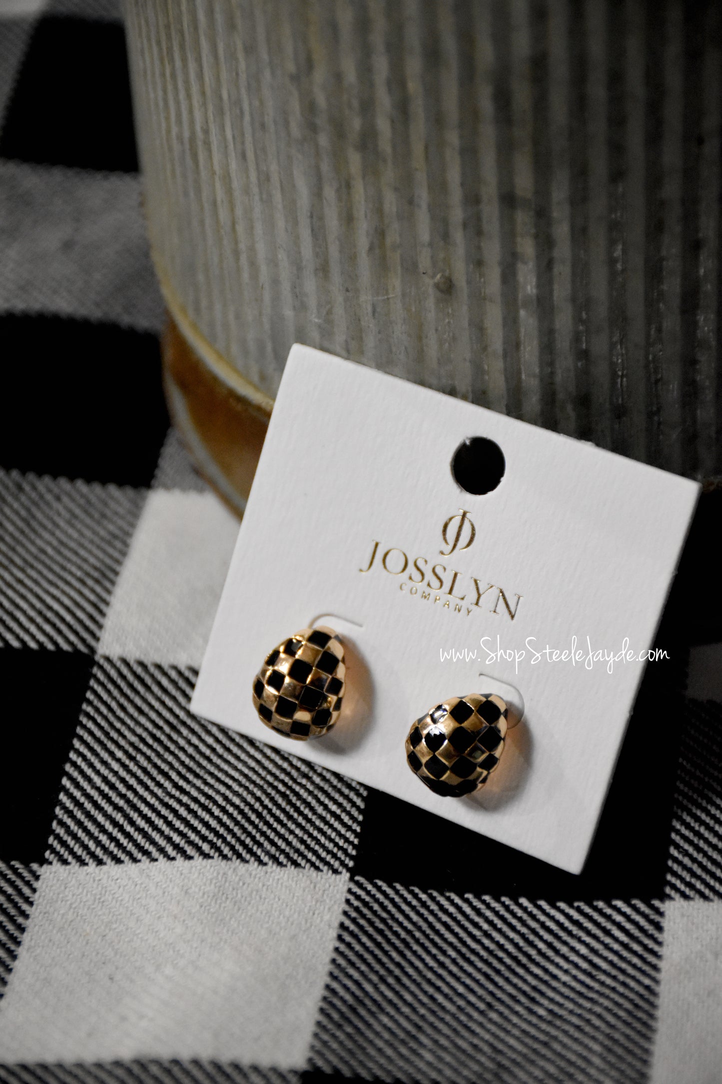 Checkered Half Moon Earring