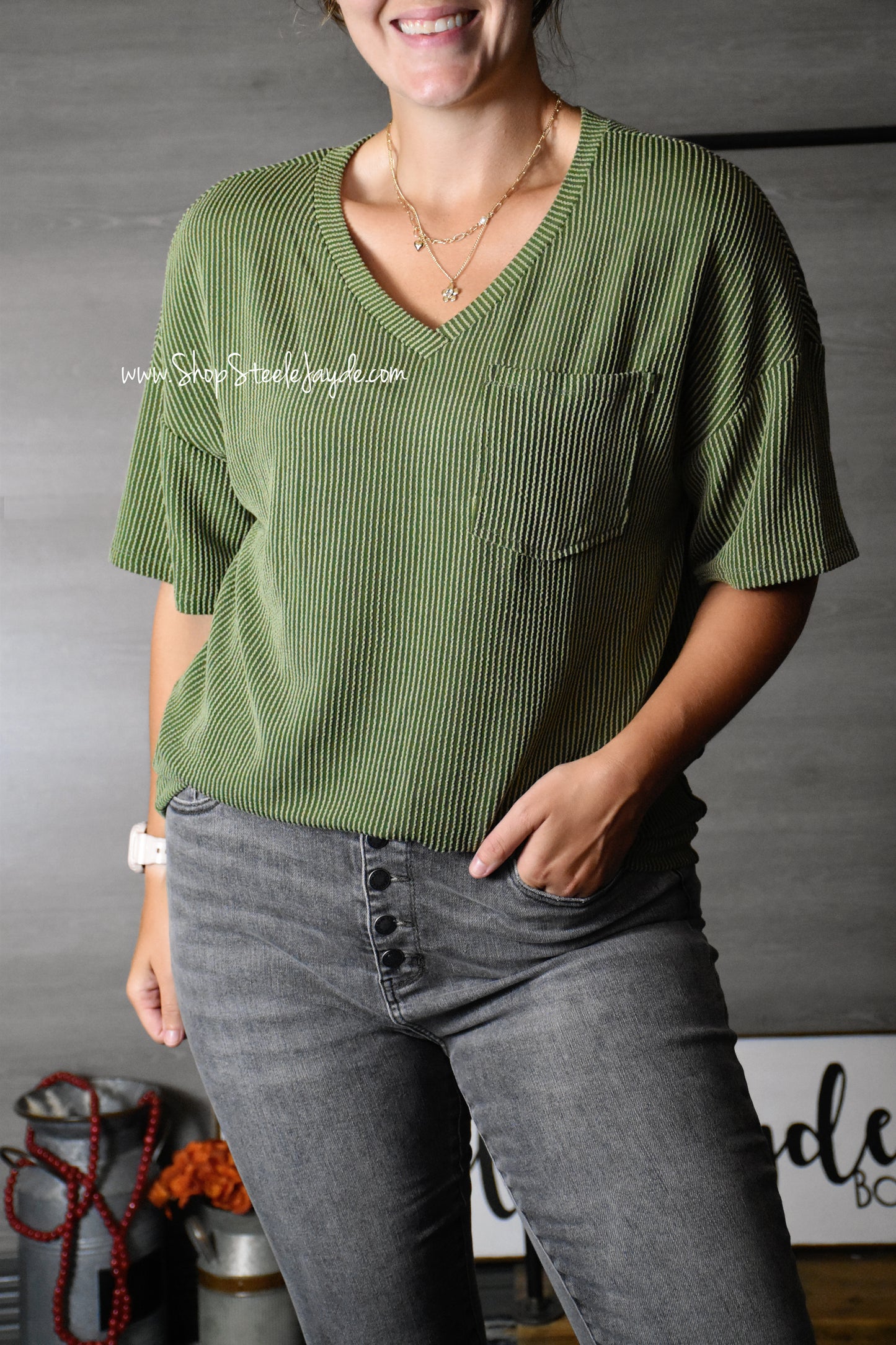 San Fran Ribbed Loose Top {Green}