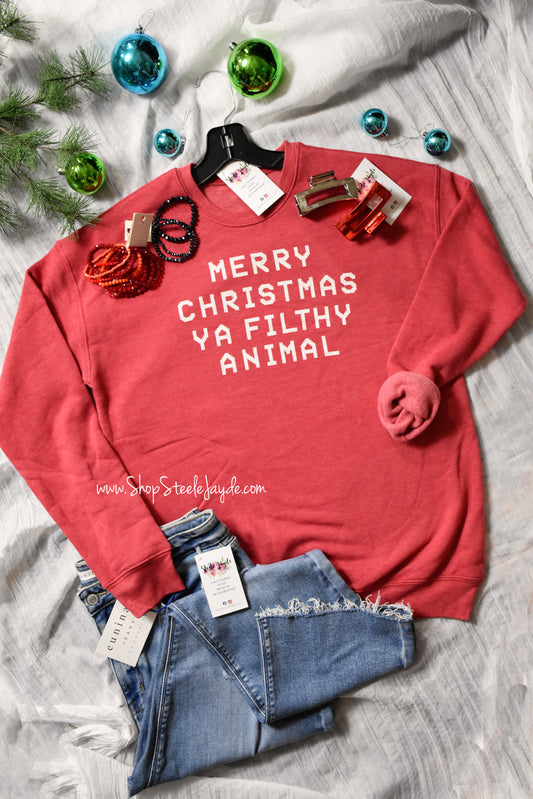 Merry Christmas Ya Filthy Animal Premier Pullover {Cranberry}