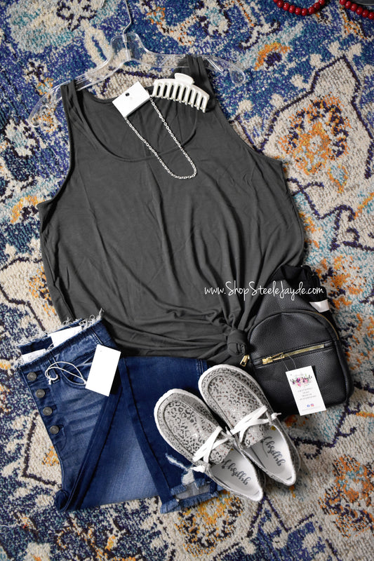 Brinn Wide Strap Flowy Tank {Ash Charcoal}
