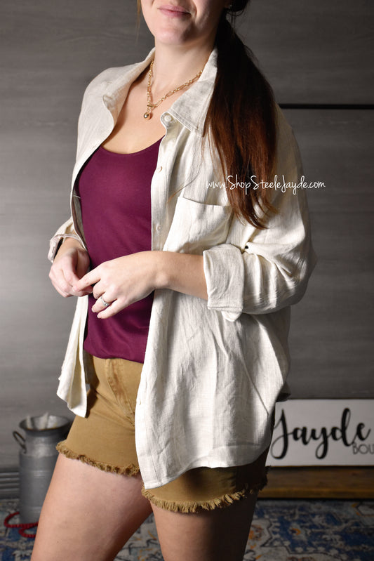 Luxurious Linen Button-Down Top {Neutral}