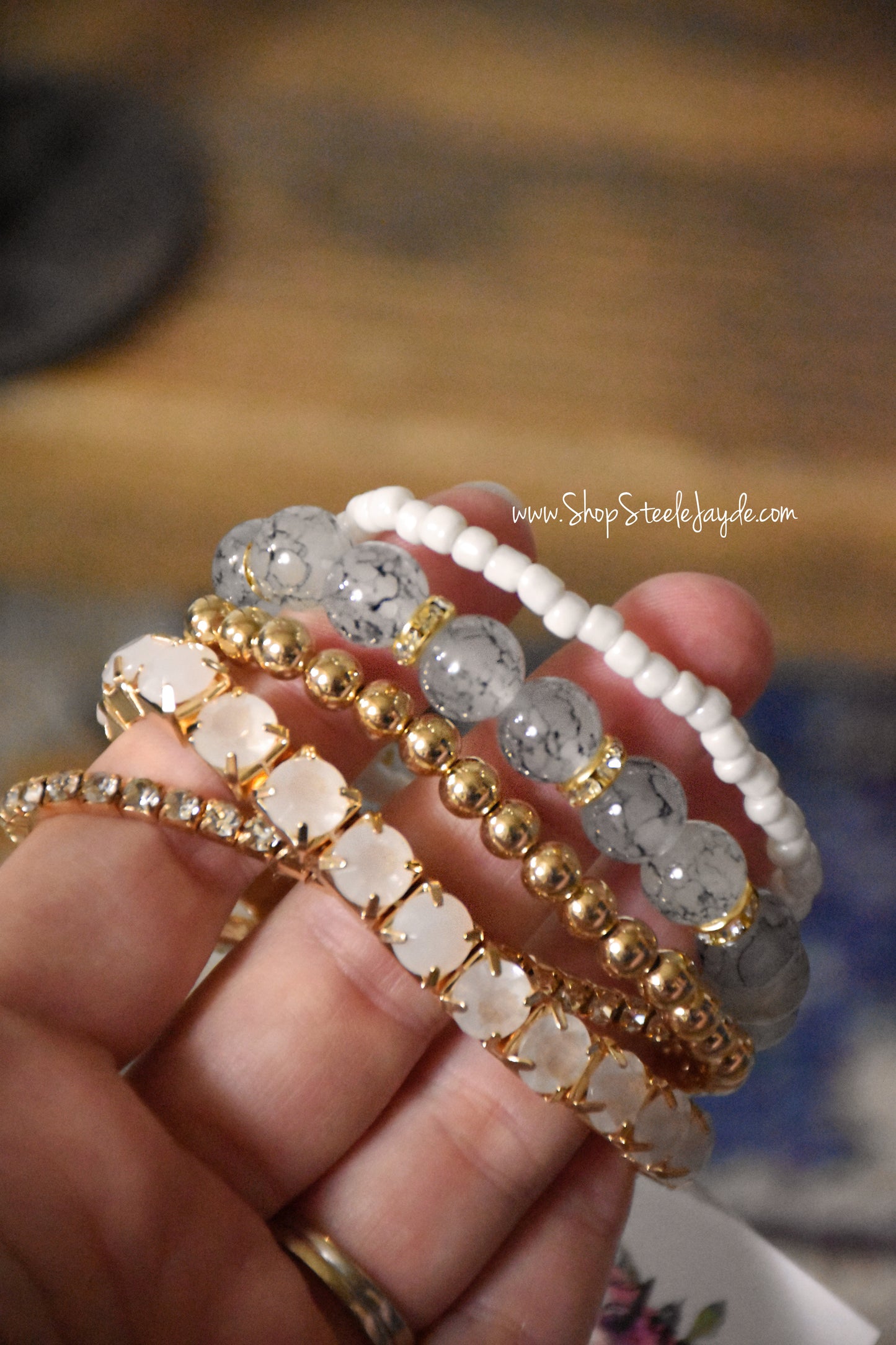 Rhinestone & Glass Stretch Bracelet Stack