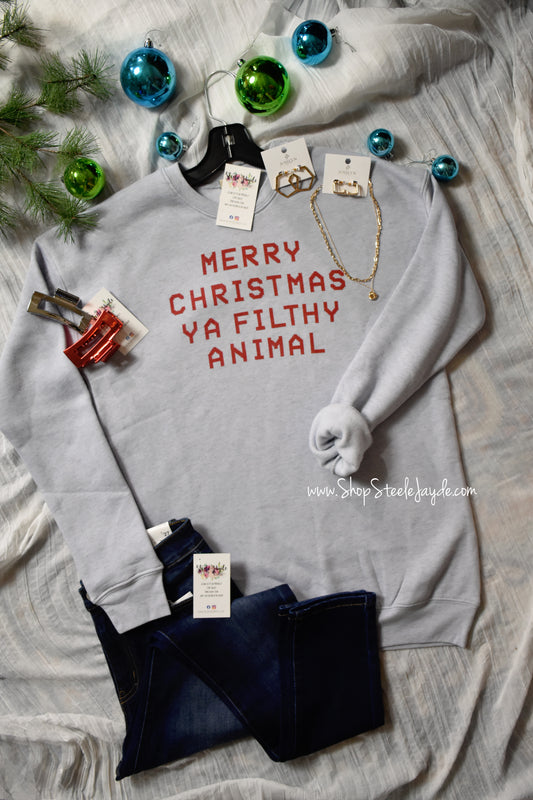 Merry Christmas Ya Filthy Animal Premier Pullover {Light Blue}