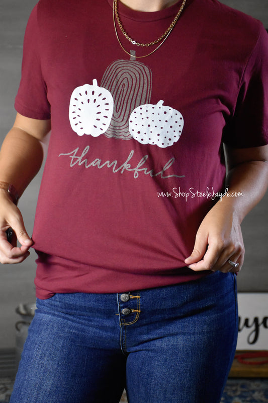 Metallic Lettering Thankful Graphic Tee