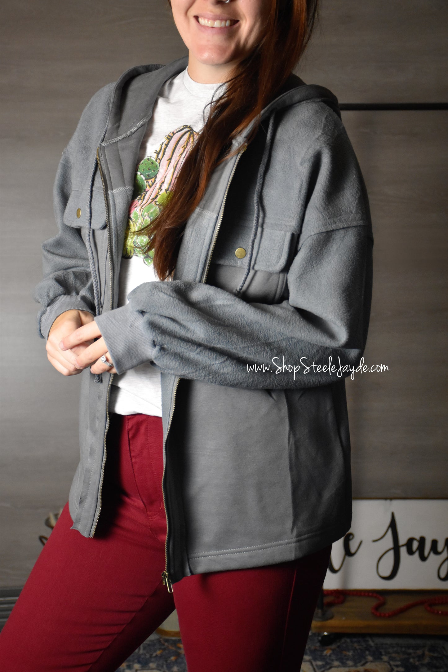 Cole Mixed Fabric Boyfriend Jacket {Grey}