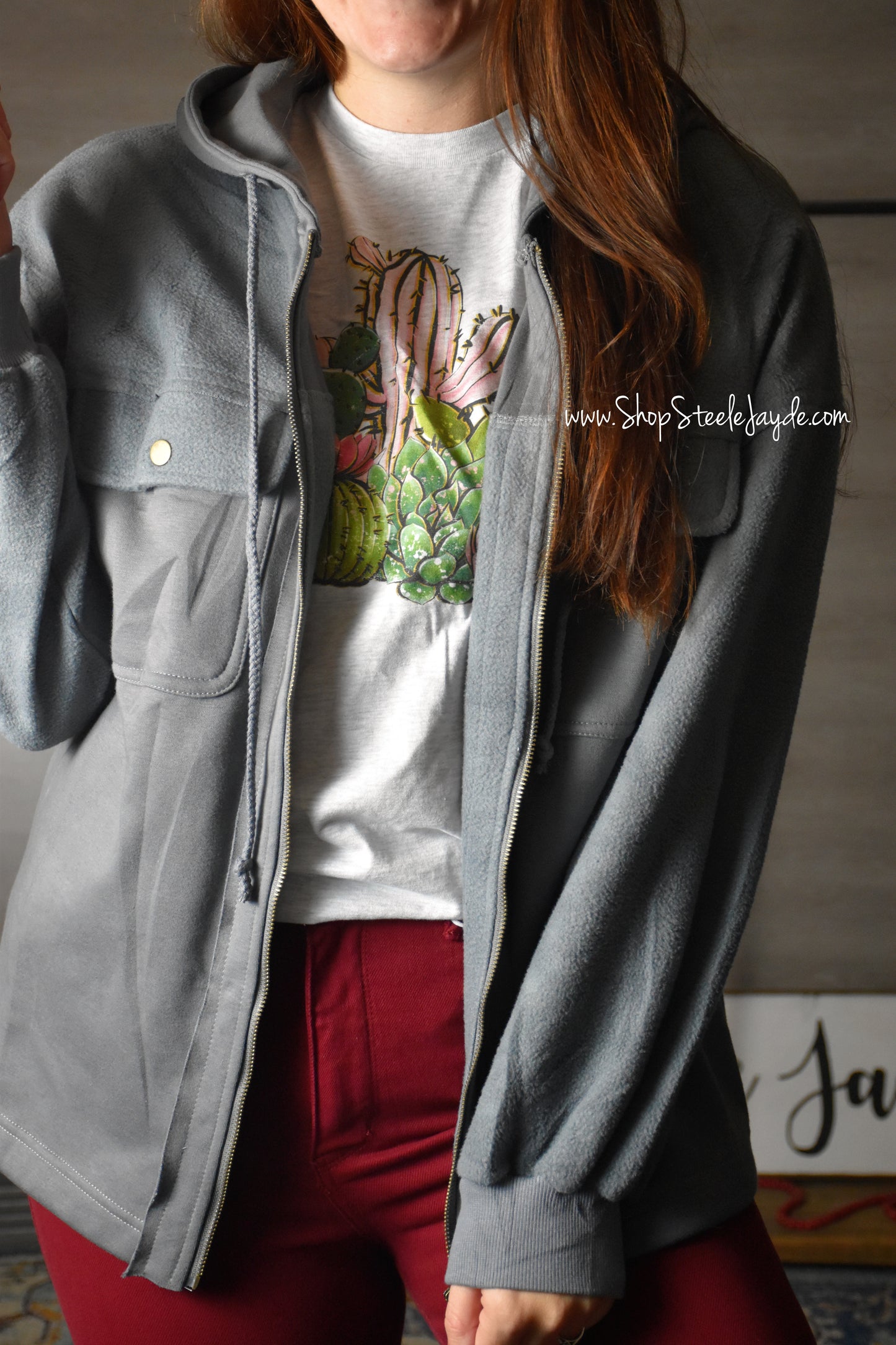 Cole Mixed Fabric Boyfriend Jacket {Grey}