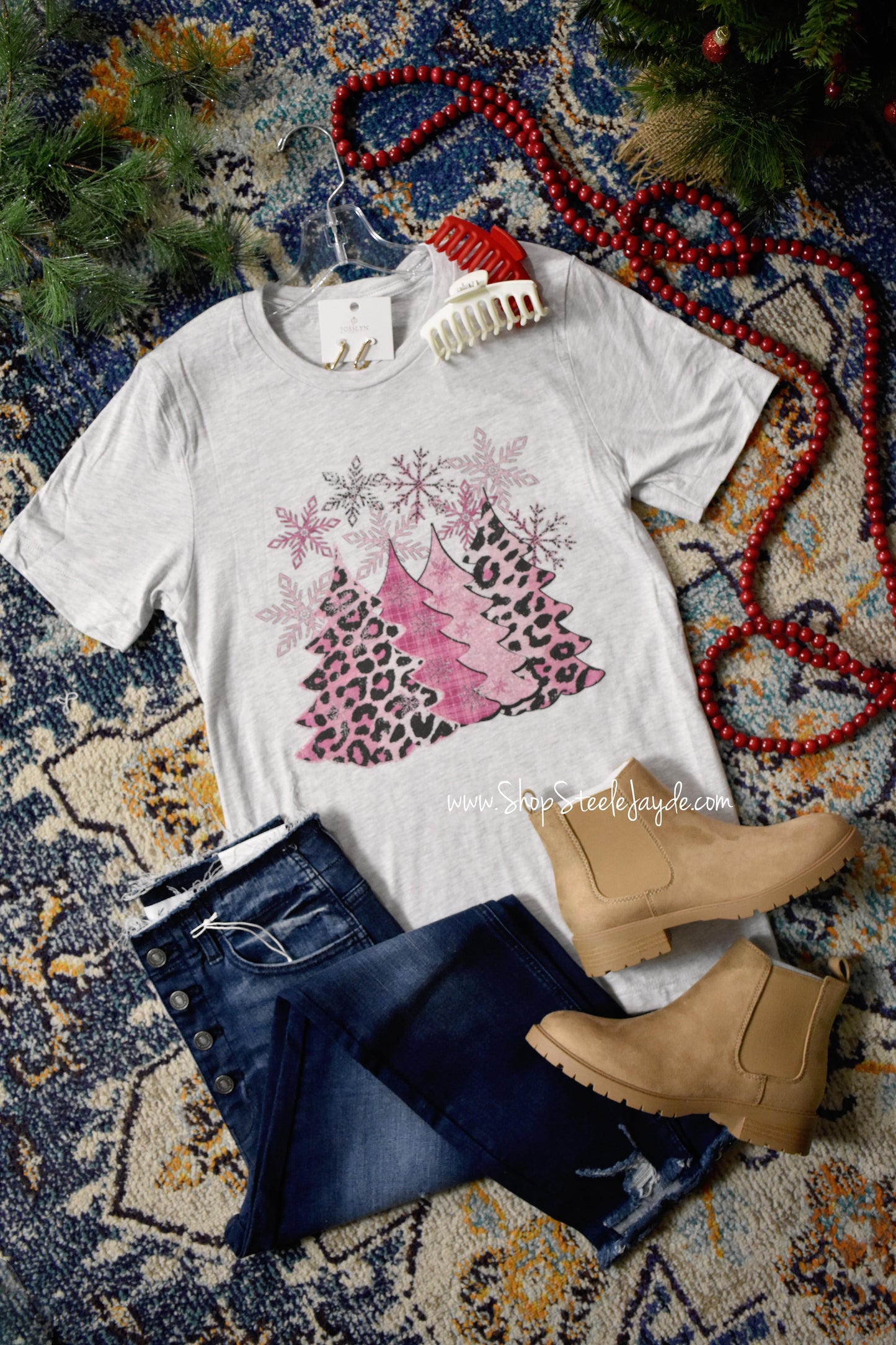 Pink Holiday Trees Graphic Tee