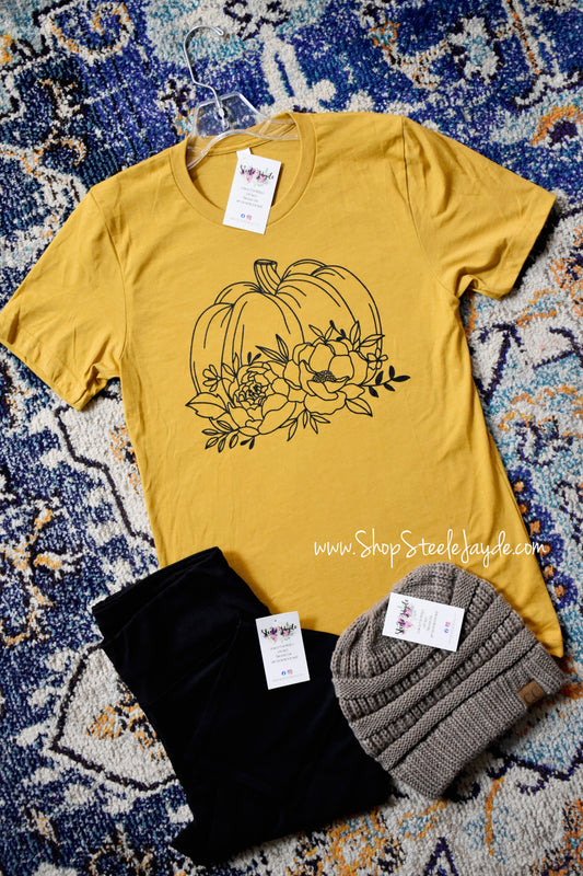 Simple Floral Pumpkin Graphic Tee {Mustard}