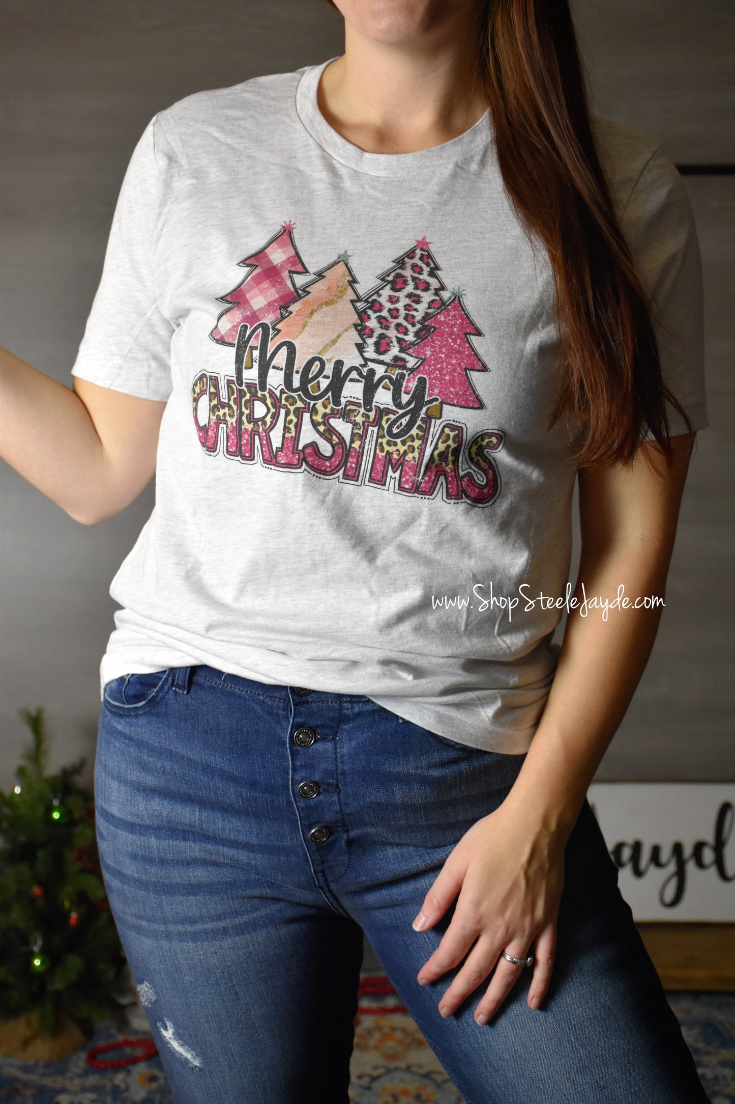 Pink Merry Christmas Trees Graphic Tee
