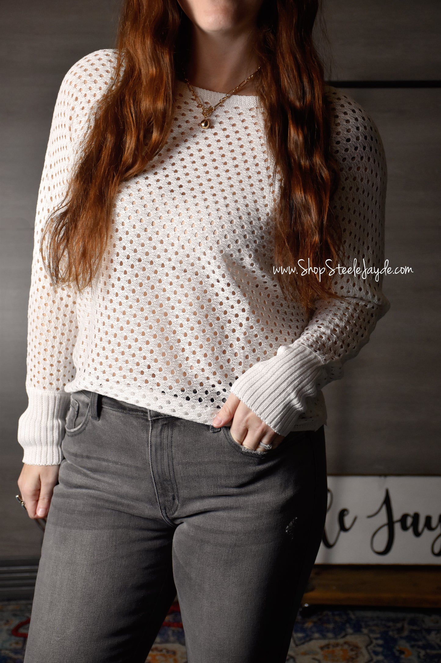 Eyelet Knit Sweater Top {Off-White}