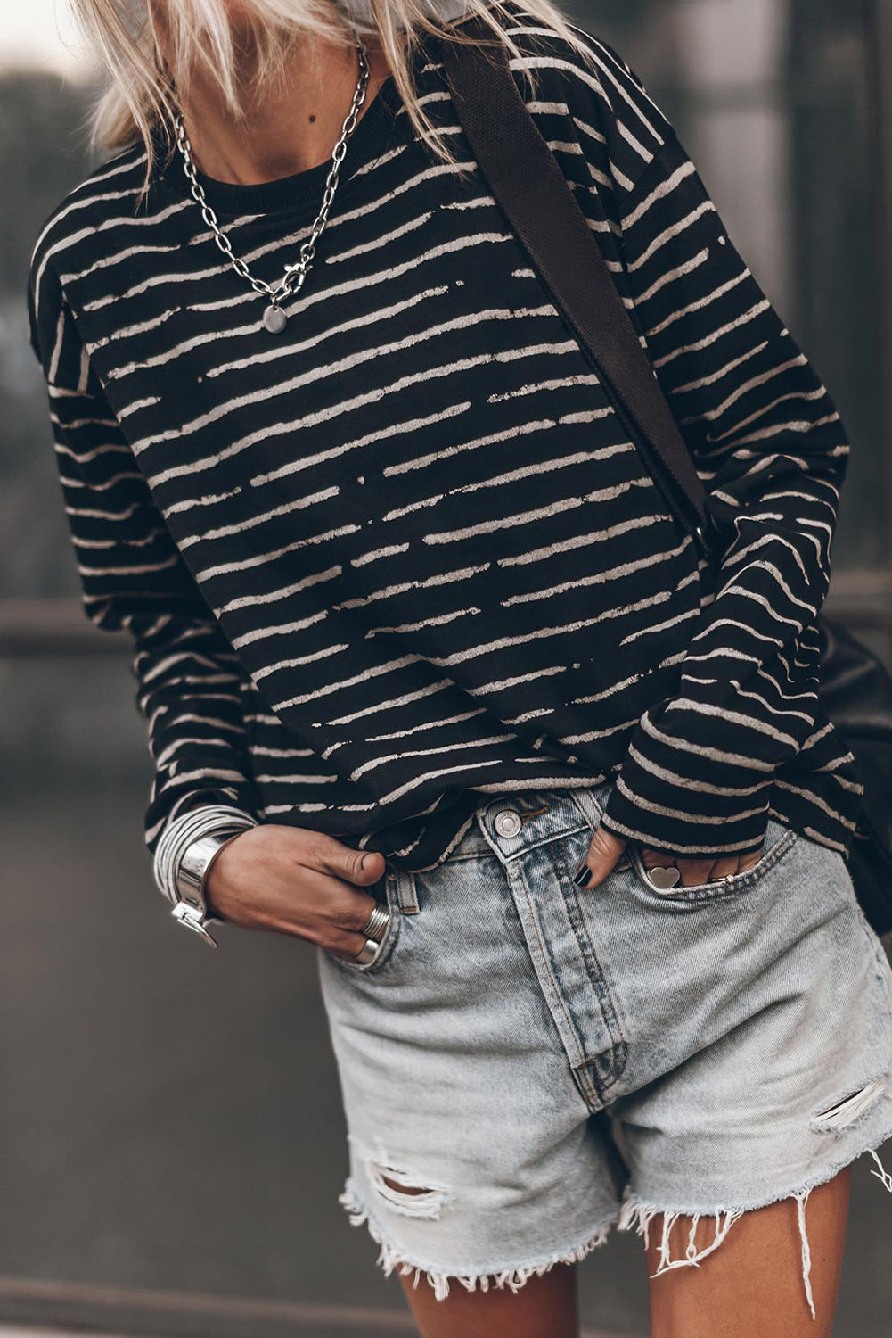 Grunge Stripe Casual Pullover