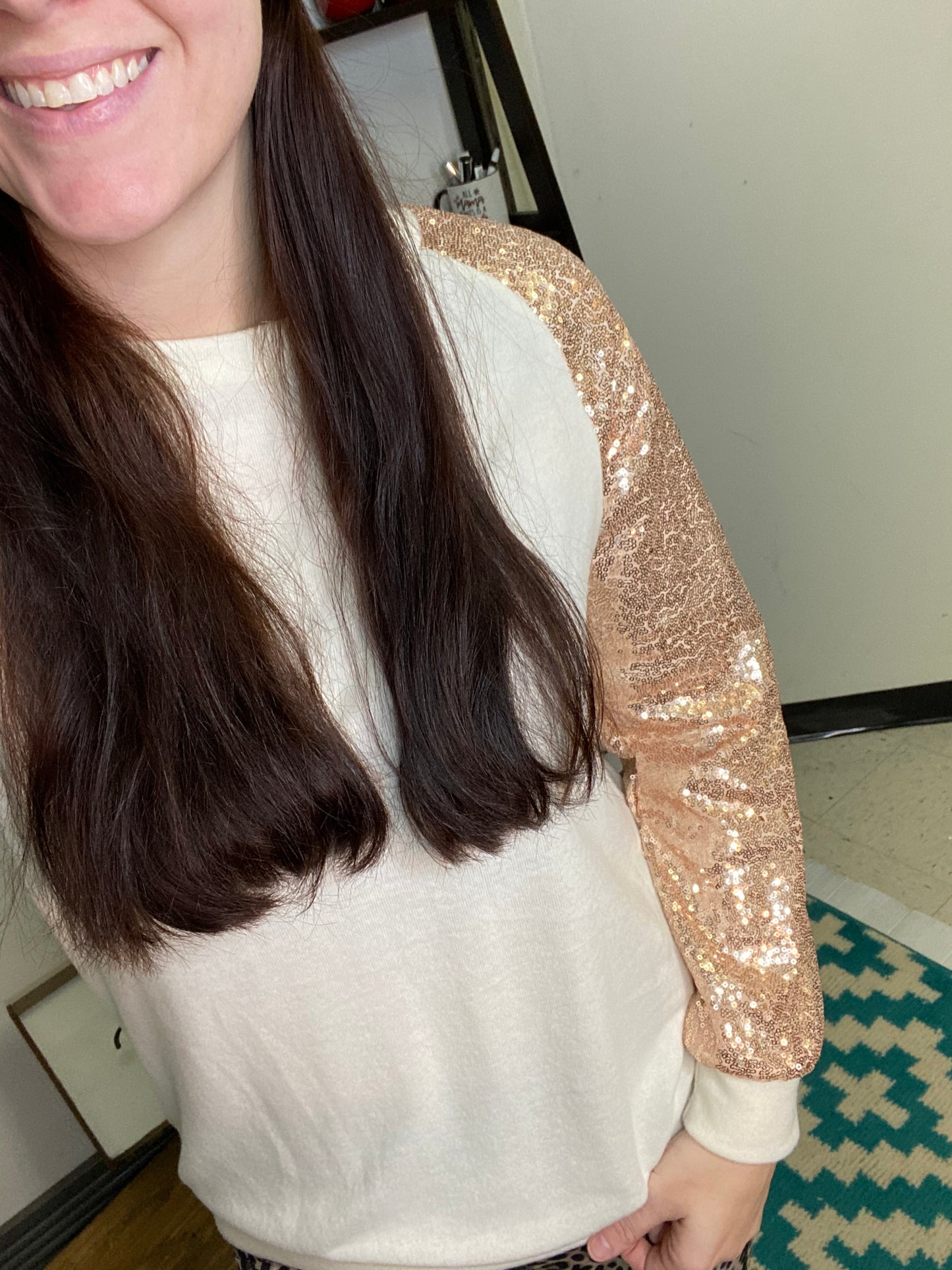 Shimmering Rose Gold Sleeves Sweater