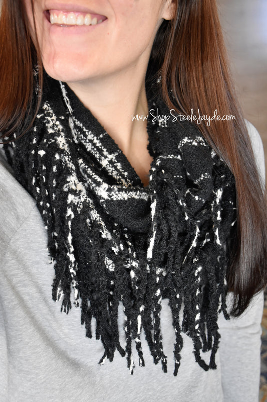 Chenille Feel Two-Tone Infinity Scarf {Black} CLEARANCE