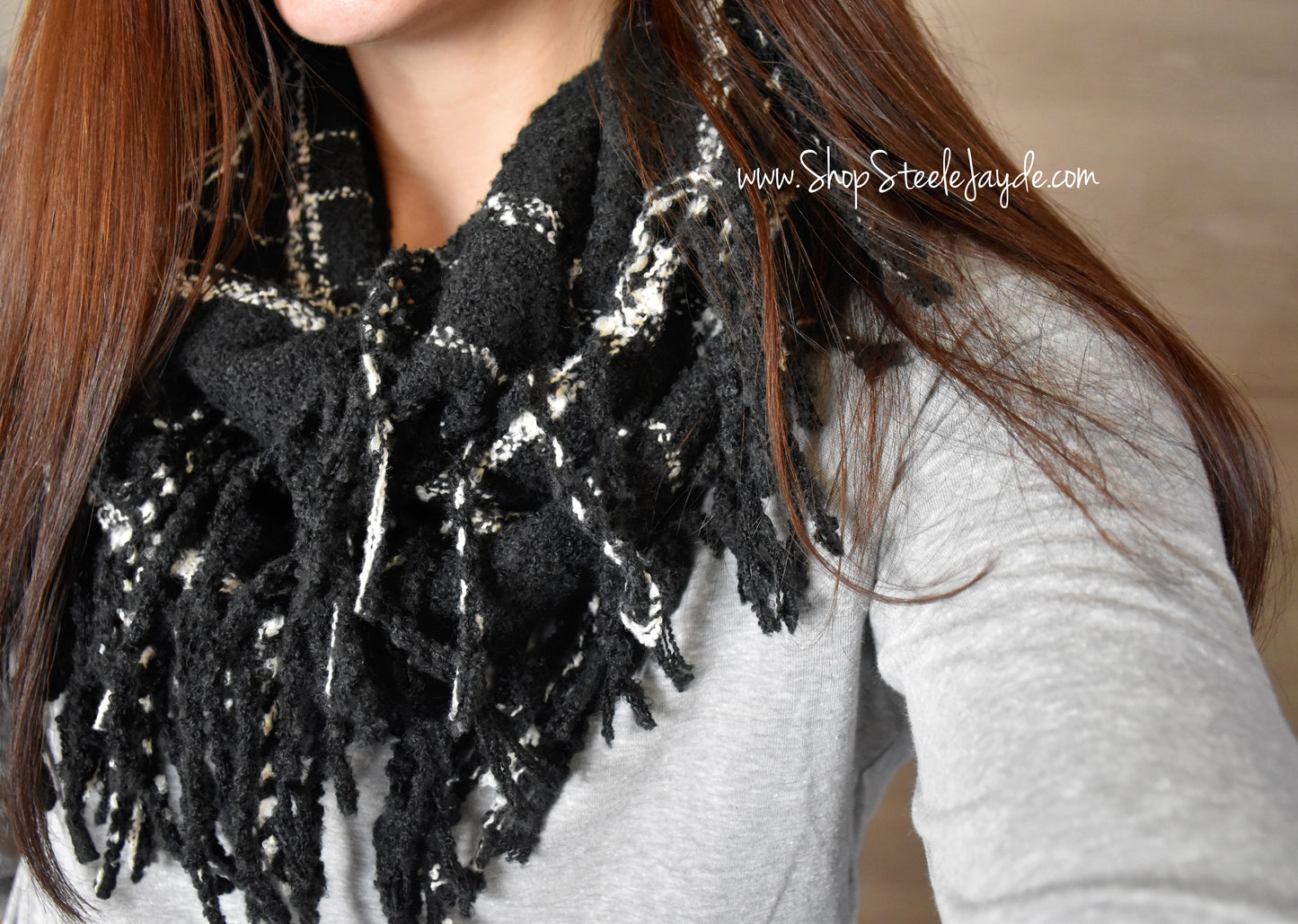 Chenille Feel Two-Tone Infinity Scarf {Black} CLEARANCE