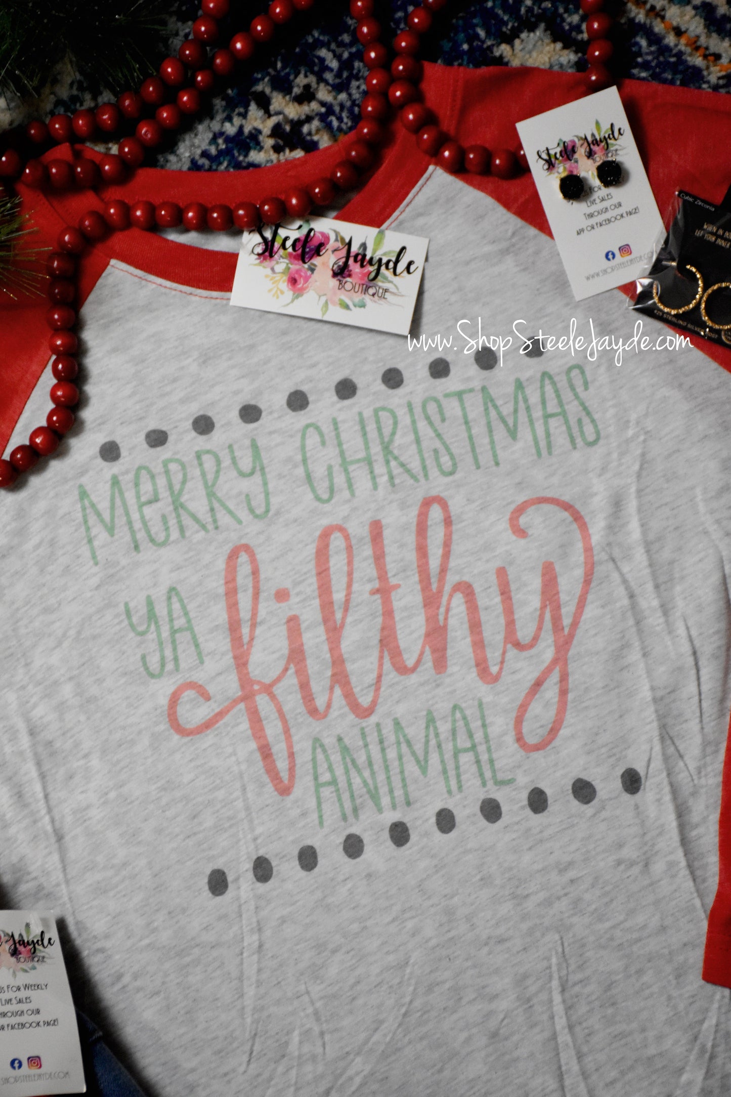 Filthy Animal Christmas Raglan {Red} {CLEARANCE}