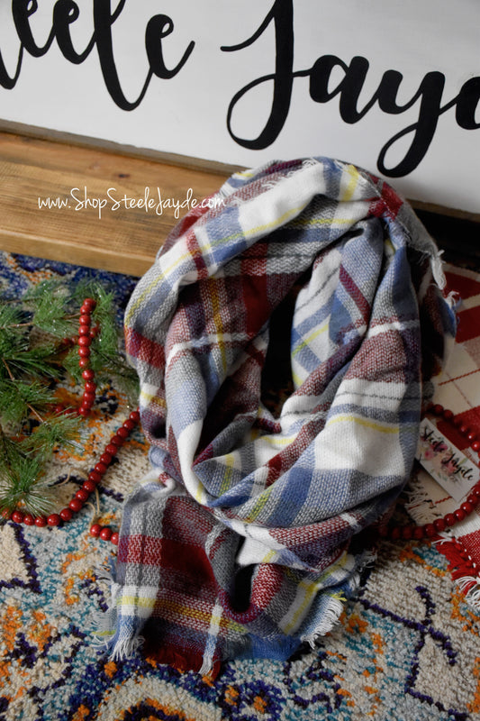 Wrap Me Up Blanket Scarf {Blue/Burgundy}