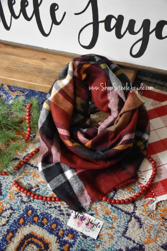 Wrap Me Up Blanket Scarf {Black/Red/Tan}