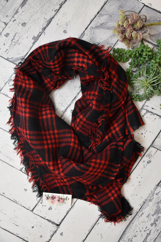 Oversized Blanket Scarf {Black/Red}