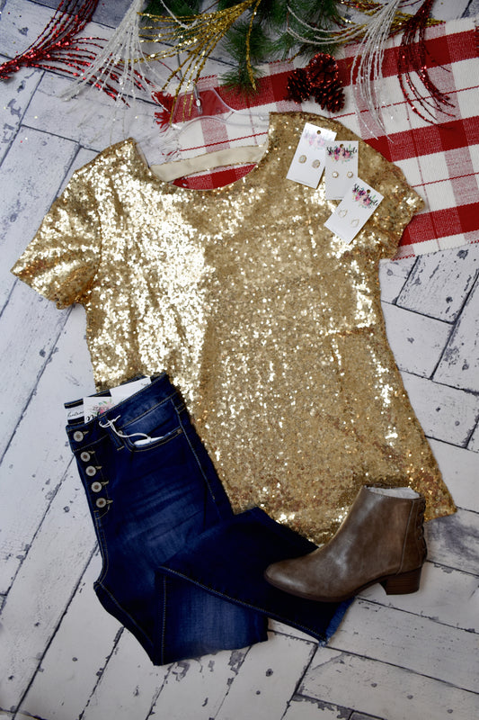 Party Time Sequin Top {Gold} CLEARANCE