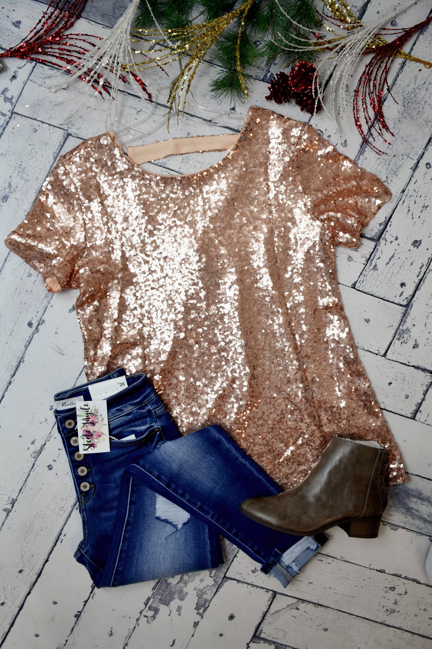 Party Time Sequin Top {Rose Gold} CLEARANCE