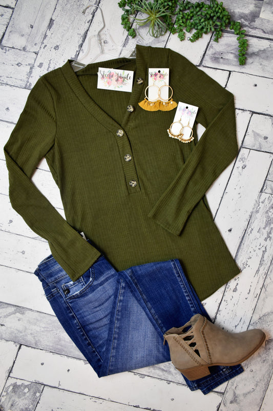 See You Later Ribbed Top {Olive}