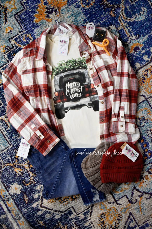 Merry Christmas Plaid Jeep Graphic Tee
