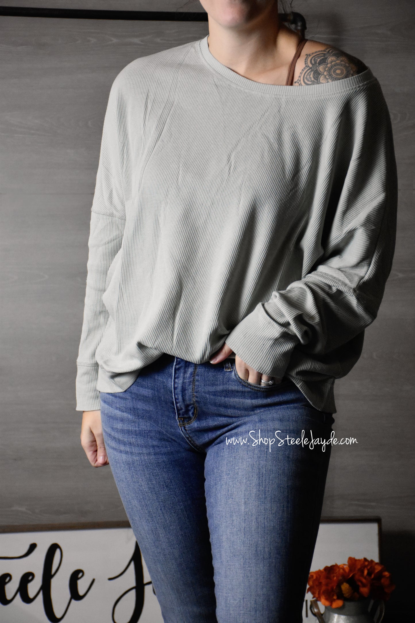 Waffle Ribbed Pullover {Desert Sage}