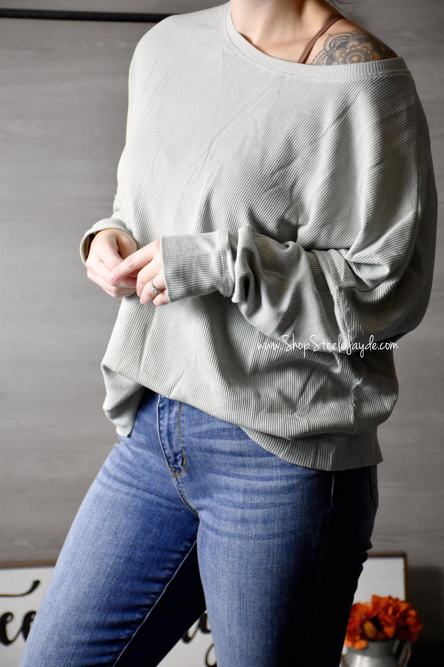 Waffle Ribbed Pullover {Desert Sage}