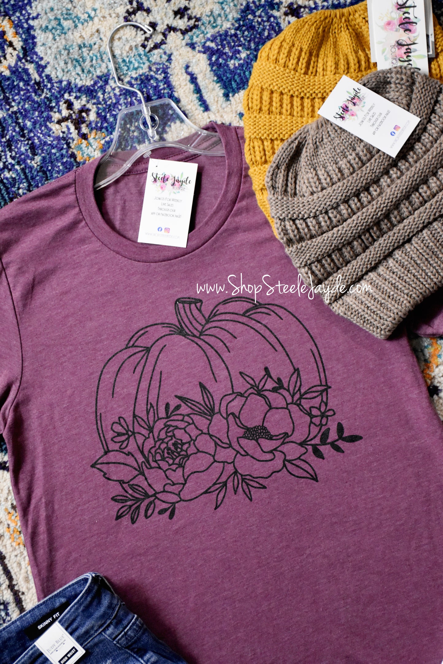 Simple Floral Pumpkin Graphic Tee {Plum} CLEARANCE
